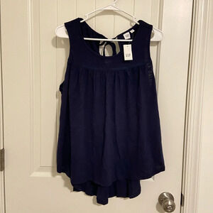 NWT | GAP women’s navy blue sleeveless tie‎ neck blouse — large